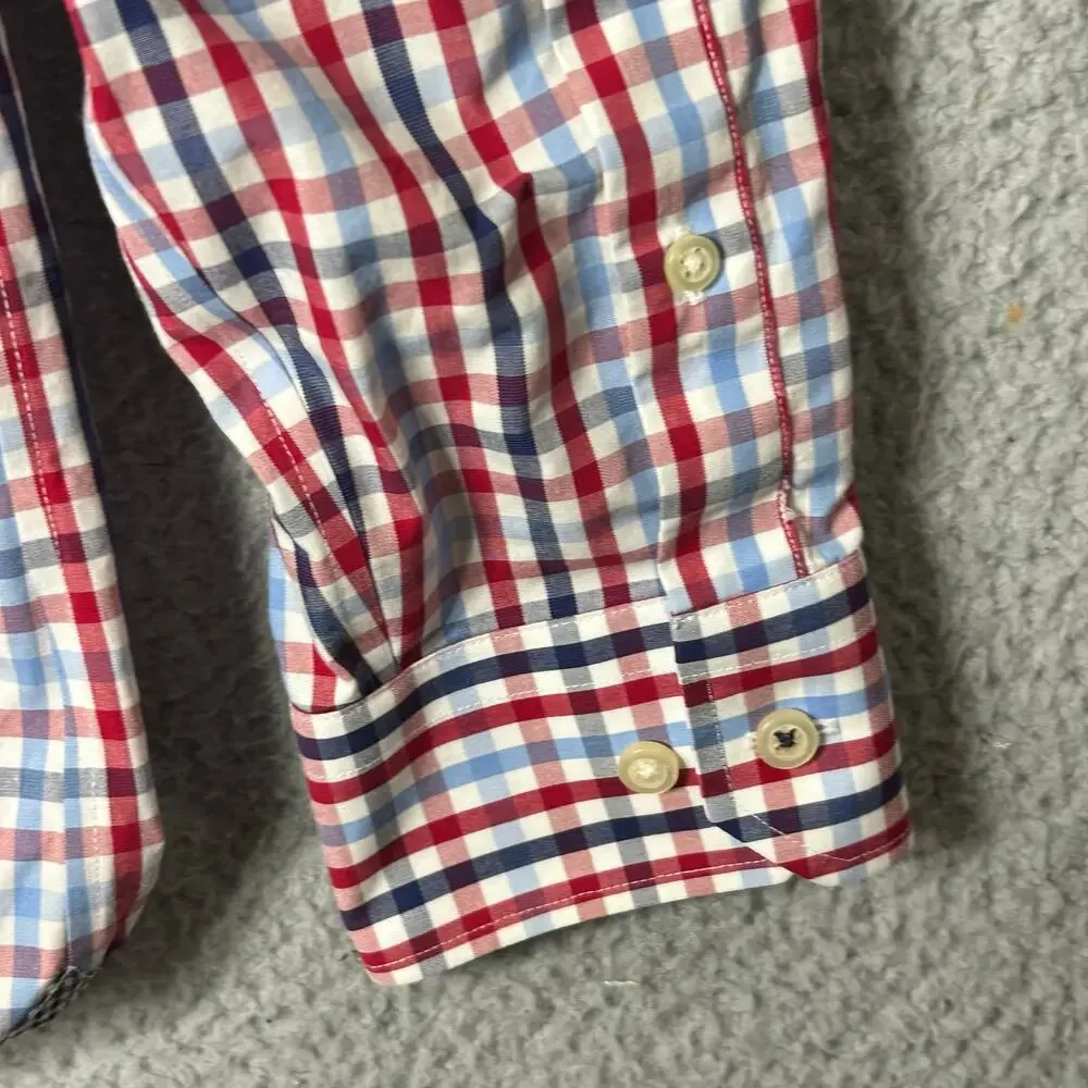 Banana Republic Shirt Mens M Red Blue White Long Sleeve Non‎ Iron Camden Fit